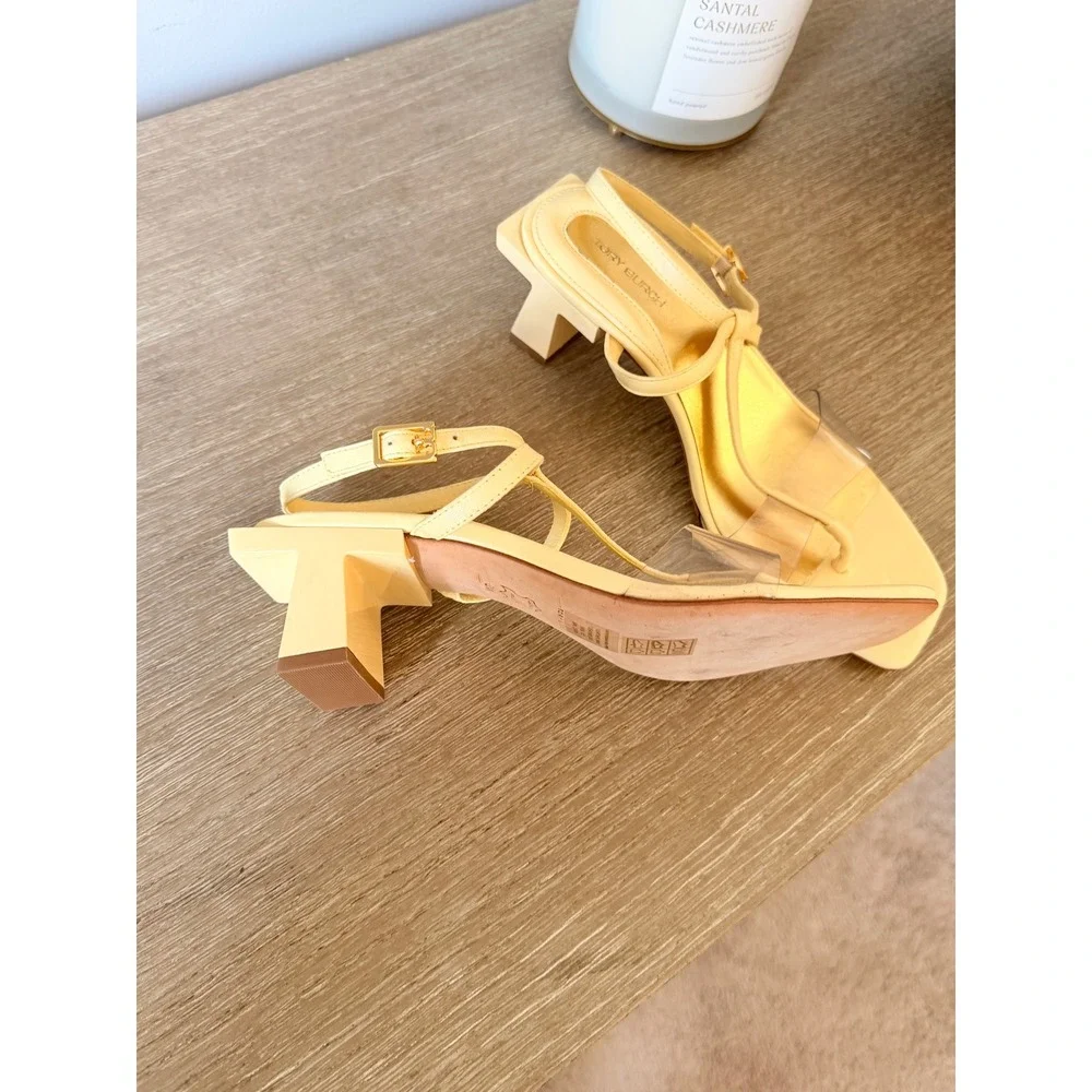 Tory Burch Lucite T-Heel Sandal Womens Pale Yellow Size 8M